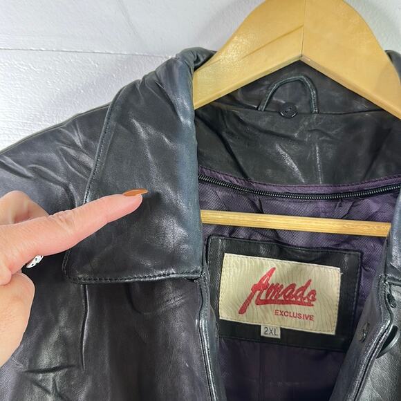 AMADO Black Vintage Leather Blazer Button Up‎ 3/4 Sleeve Jacket Coat Size 2XL - Picture 11 of 15